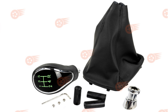 Ручка КПП в стиле Vesta хром, зеленая подсветка Sal-Man с пыльником на Лада Гранта, Гранта FL, Калина 2, Datsun с тросовым приводом_1