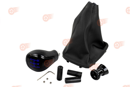 Ручка КПП черный лак, синяя подсветка Sal-Man с пыльником на Лада Гранта, Гранта FL, Калина 2, Datsun с тросовым приводом_1