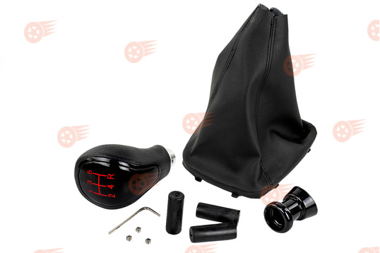 Ручка КПП черный лак, красная подсветка Sal-Man с пыльником на Лада Гранта, Гранта FL, Калина 2, Datsun с тросовым приводом_1