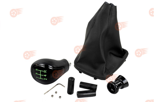 Ручка КПП черный лак, зеленая подсветка Sal-Man с пыльником на Лада Гранта, Гранта FL, Калина 2, Datsun с тросовым приводом_1