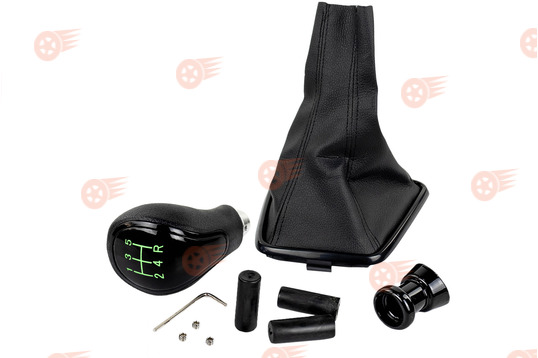 Ручка МКПП черный лак, зеленая подсветка Sal-Man с пыльником на Лада Веста, Веста NG_1