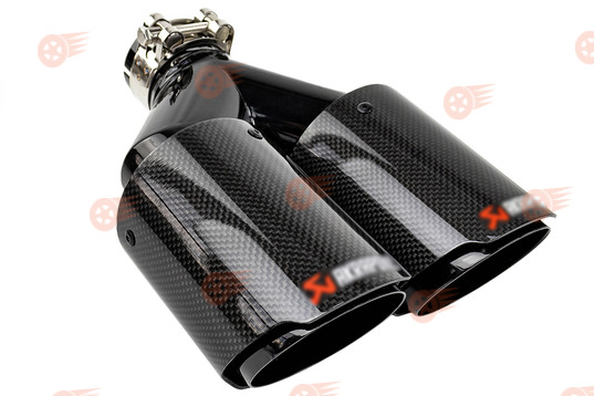 Насадка глушителя раздвоенная открытого типа со скосом, нержавеющая сталь, накладки лаковый карбон_1