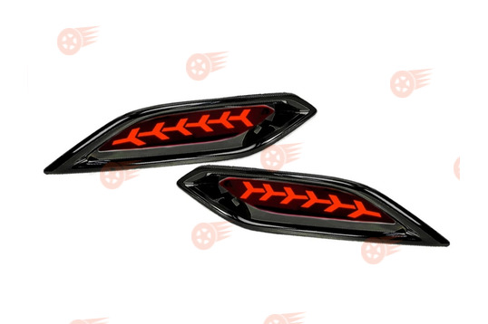 Катафоты заднего бампера диодные красные 3-режимные с узором Y и черной лаковой облицовкой на Лада Веста NG_1