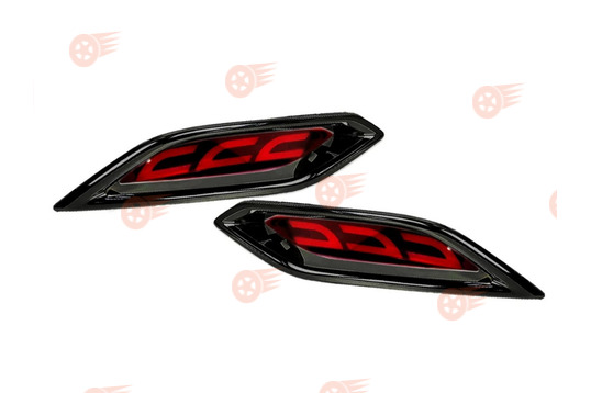 Катафоты заднего бампера диодные красные 3-режимные с узором 3 скобки и черной лаковой облицовкой на Лада Веста NG_1