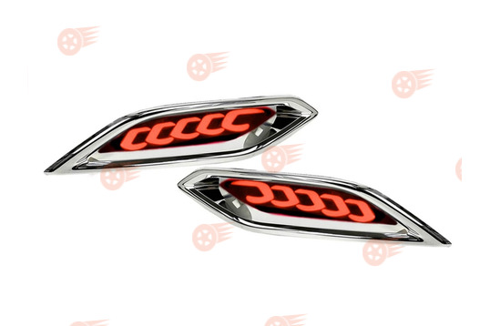 Катафоты заднего бампера диодные красные 3-режимные с узором 5 скоб и облицовкой хром на Лада Веста NG_1