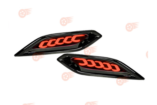 Катафоты заднего бампера диодные красные 3-режимные с узором 5 скоб и черной лаковой облицовкой на Лада Веста NG_1