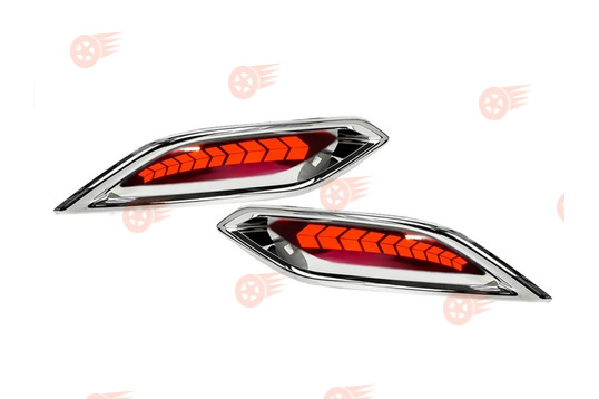 Катафоты заднего бампера диодные красные 3-режимные с узором Стрелки и облицовкой хром на Лада Веста NG_1