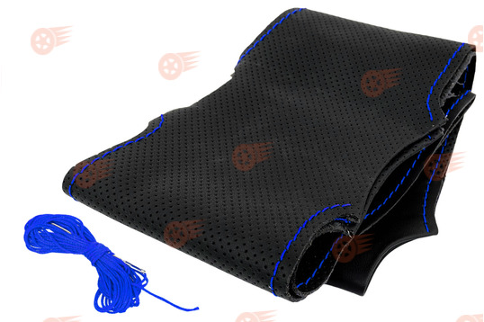 Оплетка руля с повторением анатомической формы, кожа, синяя строчка Sal-Man на Лада Веста, Икс Рей_1