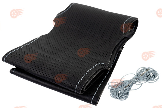 Оплетка руля с повторением анатомической формы, кожа, серая строчка Sal-Man на Лада Веста, Икс Рей_1