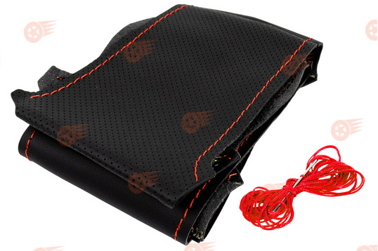 Оплетка руля с повторением анатомической формы, кожа, красная строчка Sal-Man на Лада Веста, Икс Рей_1