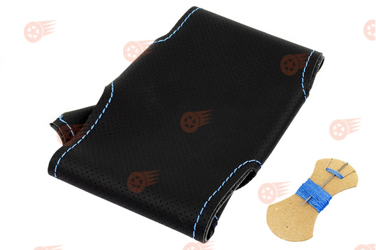 Оплетка руля 1118 с повторением анатомической формы, кожа, синяя строчка Sal-Man на Лада Калина, Приора_1