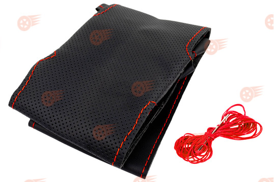 Оплетка руля с повторением анатомической формы, кожа, красная строчка Sal-Man на Лада Калина 2, Гранта FL, Приора 2_1