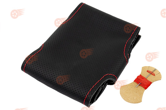 Оплетка руля без подушки безопасности с повторением анатомической формы, кожа, красная строчка Sal-Man на Лада Калина, Шевроле Нива_1