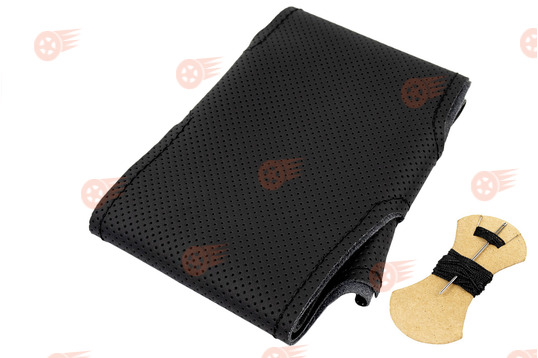 Оплетка руля без подушки безопасности с повторением анатомической формы, кожа, черная строчка Sal-Man на Лада Калина, Шевроле Нива_1