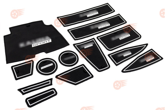 Комплект черно-белых силиконовых ковриков панели приборов и консоли на Лада Калина 2_1