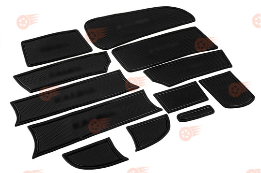 Комплект черных силиконовых ковриков панели приборов и консоли на Лада Калина_1