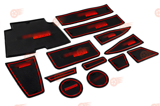 Комплект черно-красных силиконовых ковриков панели приборов и консоли нового образца на Лада Гранта FL_1