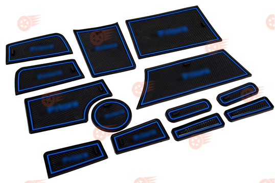 Комплект черно-синих силиконовых ковриков панели приборов и консоли на Лада Приора 2 2013-2018 г.в._1