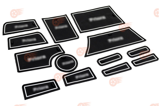 Комплект черно-белых силиконовых ковриков панели приборов и консоли на Лада Приора 2 2013-2018 г.в._1