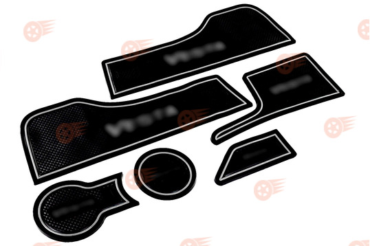 Комплект черно-белых силиконовых ковриков панели приборов и консоли на Лада Веста 2015-2022 г.в._1