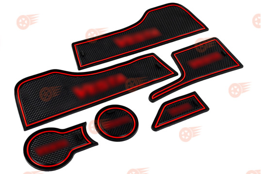Комплект черно-красных силиконовых ковриков панели приборов и консоли на Лада Веста 2015-2022 г.в._1