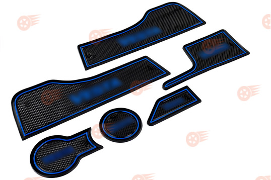 Комплект черно-синих силиконовых ковриков панели приборов и консоли на Лада Веста 2015-2022 г.в._1