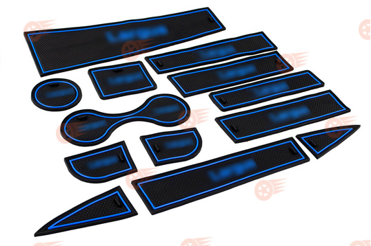 Комплект черно-синих силиконовых ковриков панели приборов и консоли на Лада Ларгус_1