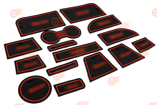 Комплект черно-красных силиконовых ковриков панели приборов и консоли на Лада Икс Рей_1