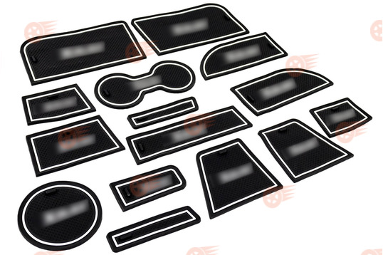 Комплект черно-белых силиконовых ковриков панели приборов и консоли на Лада Икс Рей_1