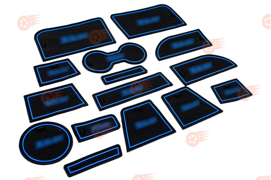 Комплект черно-синих силиконовых ковриков панели приборов и консоли на Лада Икс Рей_1