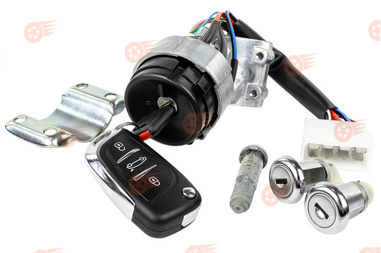 Замок зажигания нового образца с личинками и выкидным ключом в стиле Peugeot без чипа (пустой) на ВАЗ 2110-2112_1