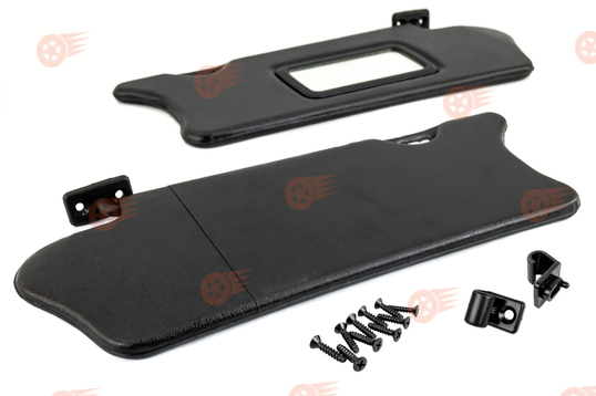 Козырьки солнцезащитные черные с зеркалом, крючками и комплектом саморезов на ВАЗ 2110-2112_1