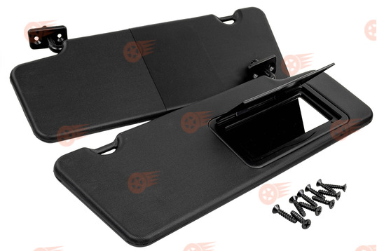 Козырьки солнцезащитные черные с открывающимся зеркалом и комплектом саморезов на Лада Приора_1