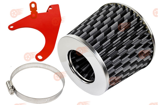 Комплект воздушного фильтра нулевого сопротивления под карбон MR с красным кронштейном Sal-Man на 8кл ВАЗ 2108-2115, Лада Гранта, Гранта FL, Калина, Калина 2, Приора инжектор_1