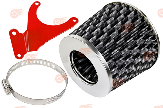Комплект воздушного фильтра нулевого сопротивления под карбон MR с красным кронштейном Sal-Man на 16кл ВАЗ 2110-2112, 2113, 2114 Супер-Авто, Лада Гранта, Гранта FL, Калина, Калина 2, Приора_1