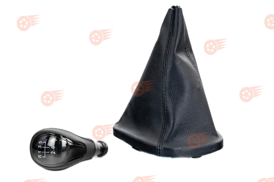 Ручка КПП в стиле Vesta с пыльником, черная вставка, экокожа, черная строчка Sal-Man на ВАЗ 2110-2112 с кулисой_1