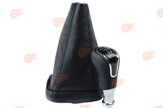 Ручка КПП в стиле Vesta с пыльником, синяя строчка, вставка хром Sal-Man на ВАЗ 2113-2115 с кулисой_1