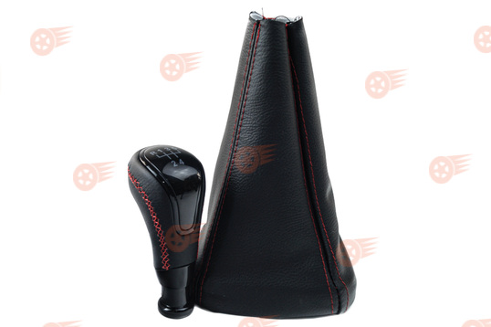 Ручка КПП в стиле Vesta с пыльником, красная строчка, черная вставка Sal-Man на ВАЗ 2113-2115 с кулисой_1