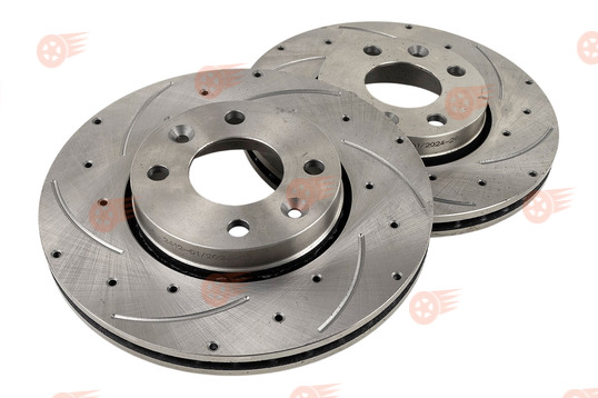 Диски тормозные передние R15 вентилируемые, с насечками и перфорацией РусТорм на Лада Веста, Веста NG, Икс Рей, Искра, Ларгус, Ларгус FL, Renault Logan, Sandero, Megane, Clio, Nissan Micra, Note, Tiida_1