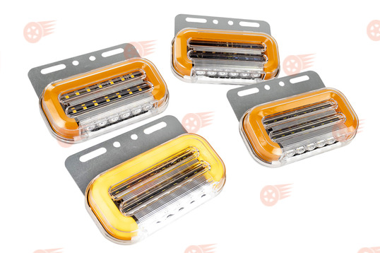 Комплект диодных боковых габаритных фонарей (12v) с подсветкой колеса в металлическом корпусе, 4 шт на грузовой транспорт_1